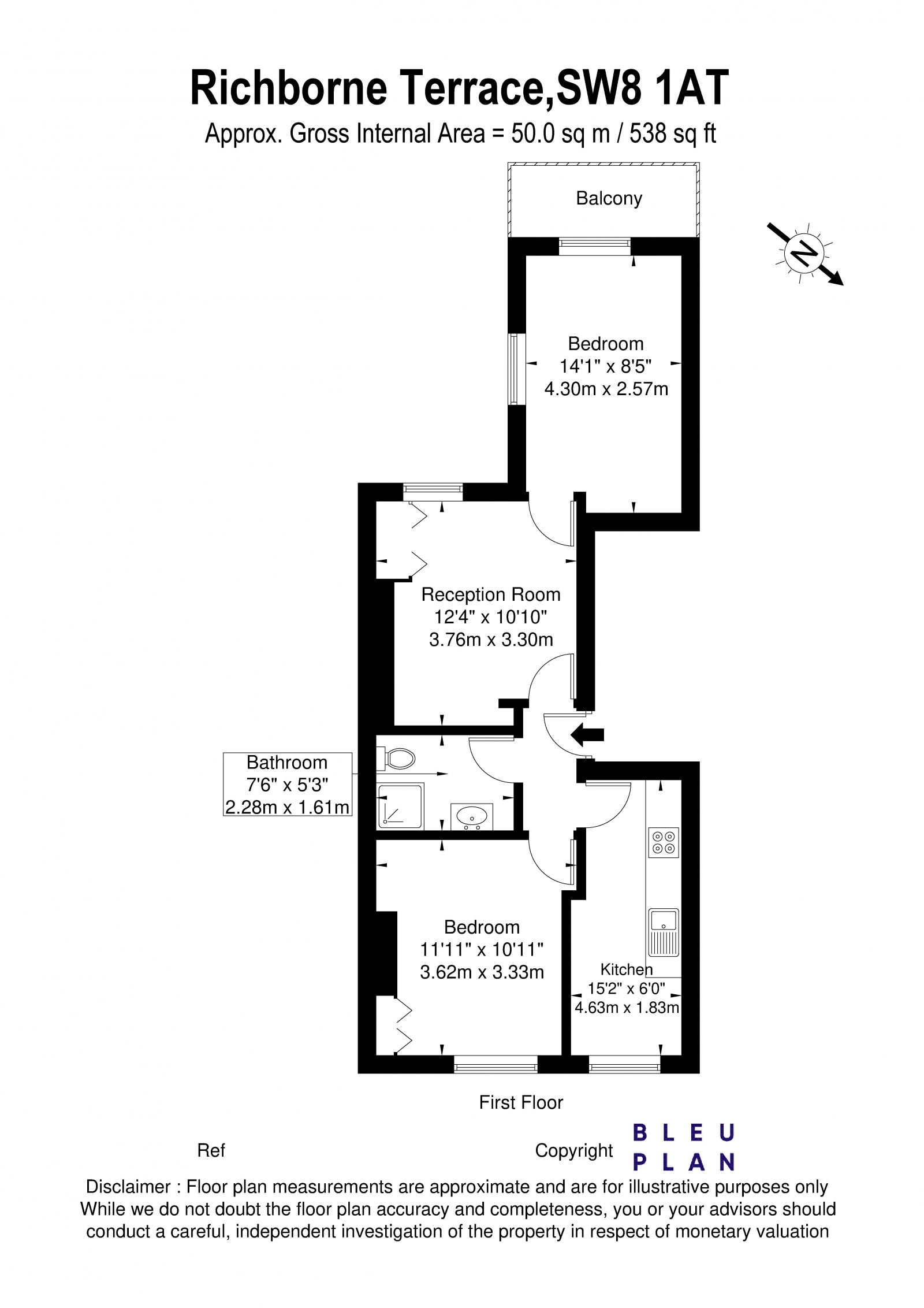 Floorplan for Richborne Terrace, Oval, SW8 1AT